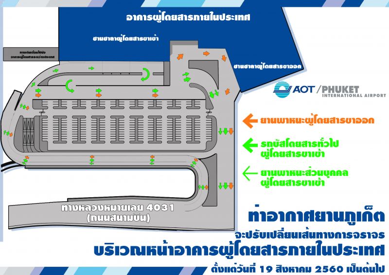 ทภก. แจ้งปรับการจราจรหน้าอาคารผู้โดยสารภายในประเทศ 19 ส.ค. นี้