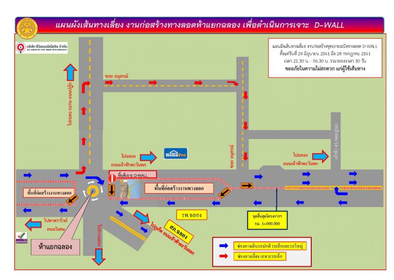 ปิดถนนเจ้าฟ้าตะวันตก 1 เดือน ขุดเจาะกำแพงกันดินโครงการทางลอดห้าแยกฉลอง