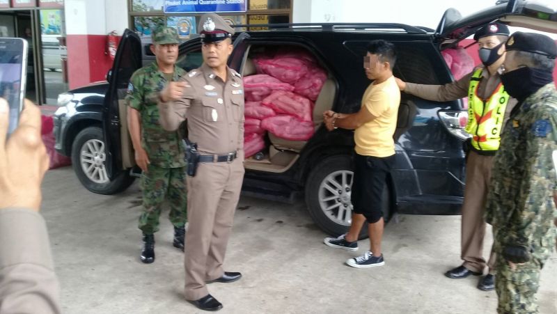 ทหาร-ตำรวจ จับกุมหนุ่มสะเดาพร้อมกระท่อมสด 530 กก.คาด่าน รับค่าจ้าง 6 พันส่งป่าตอง