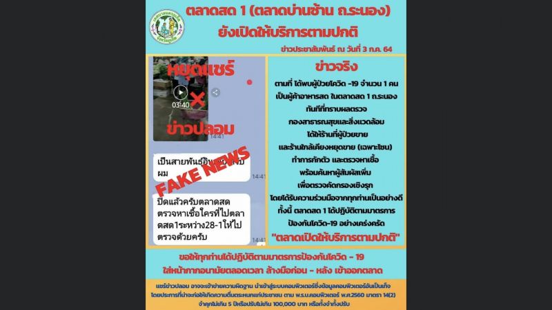 ตลาดสด 1 ถ.ระนอง ยังเปิดปกติ หลังพบผู้ค้าอาหารสดป่วยโควิด-19 วอนหยุดแชร์ข่าวปลอม