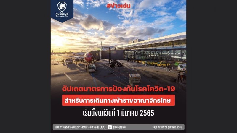 อัปเดทการเดินทางเข้าราชอาณาจักรไทย เริ่ม 1 มีนาคม 2565
